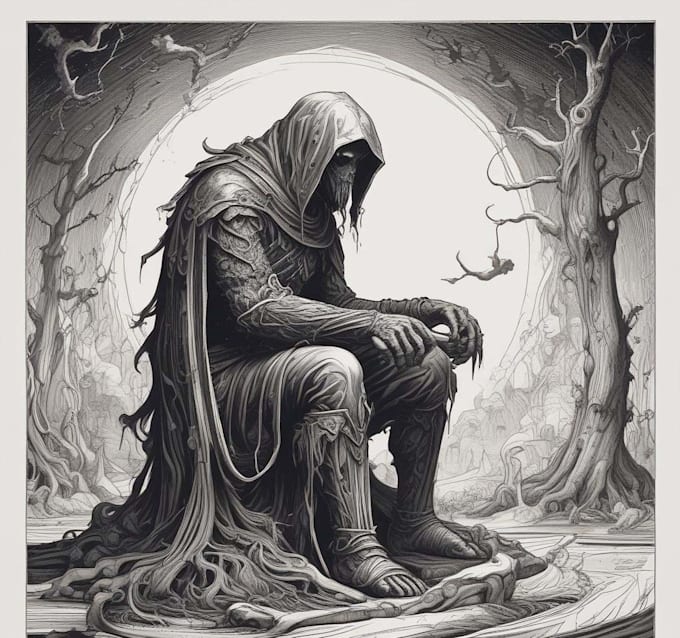 draw dark art illustration with engraving style