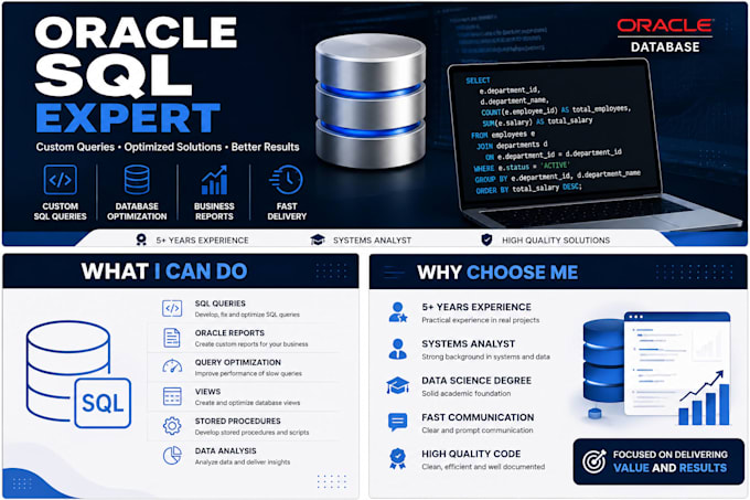 develop oracle sql queries reports and database solutions