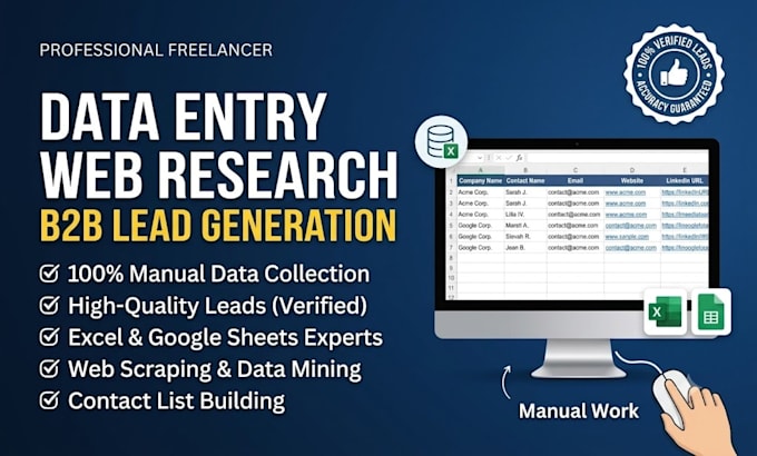 do web research, data entry, and b2b lead generation