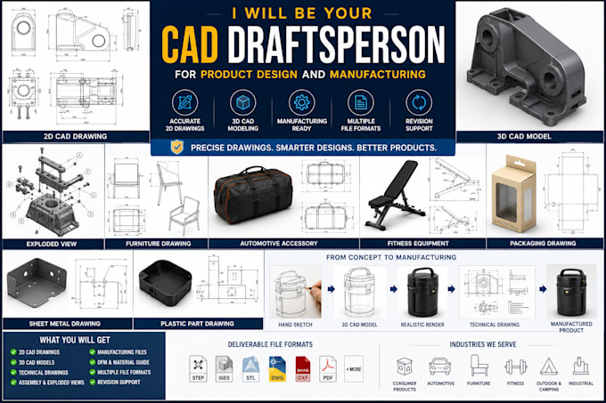 be your cad draftsperson for product design and manufacturing