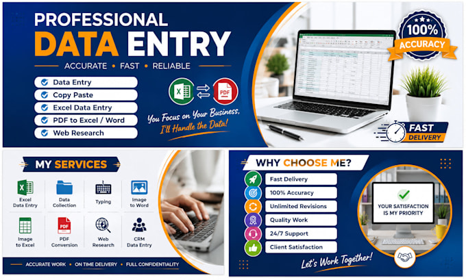 do accurate data entry, copy paste, excel and PDF typing