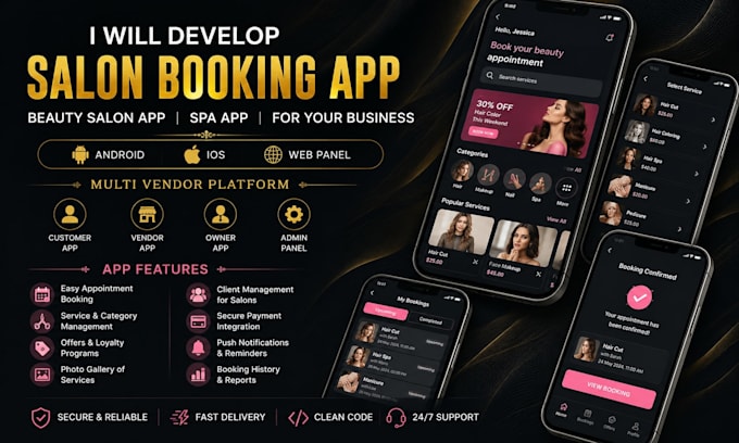 develop custom salon booking app, beauty salon app, spa app for your business