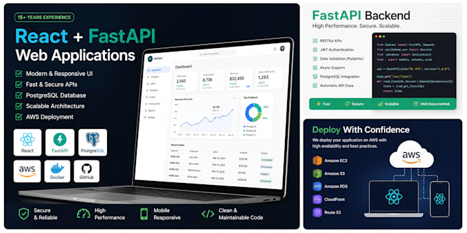 build react fastapi web app with postgresql and AWS