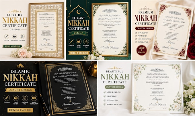 design a luxury custom islamic nikkah certificate