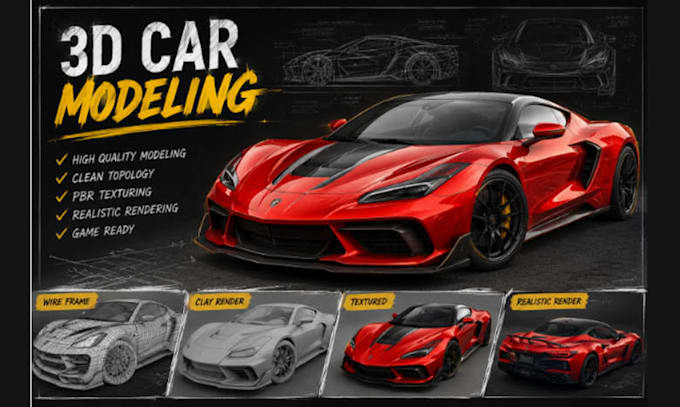 do 3d car modeling, automotive design, car visualization, 3d cad design, rc car