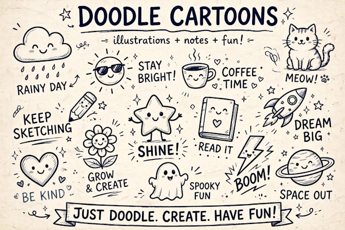 draw doodle wall art, mural and decal illustration