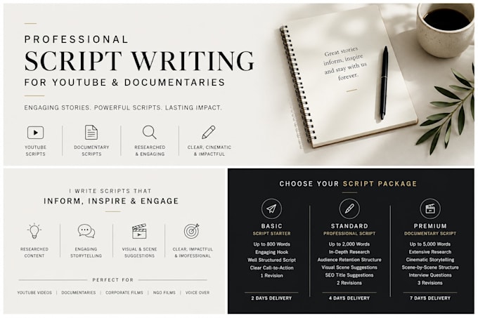 write and translate professional scripts for youtube and documentaries