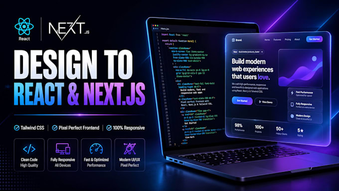 convert design to react nextjs website with tailwind css