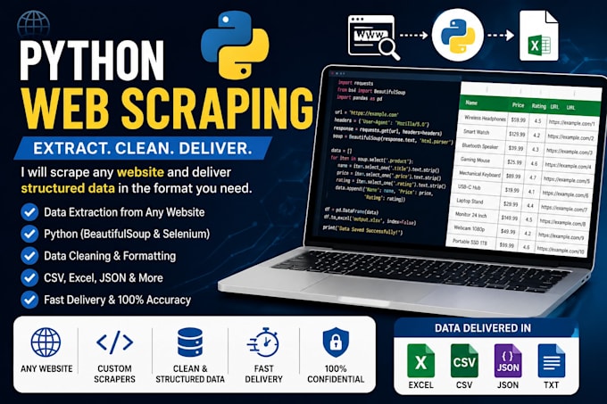 scrape any website using python selenium and beautifulsoup