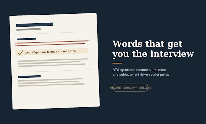 write professional ats optimized resume summary and bullets