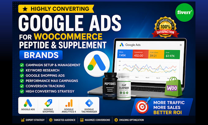 setup highly converting google ads for woocommerce peptide and supplement brand
