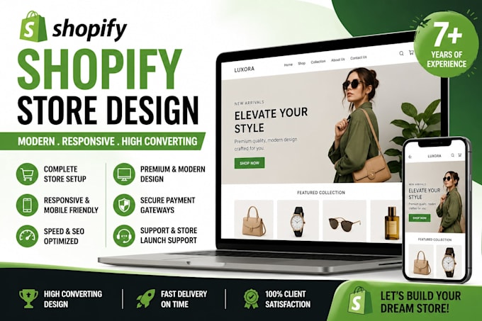 design a modern shopify store, shopify website, or shopify dropshipping store