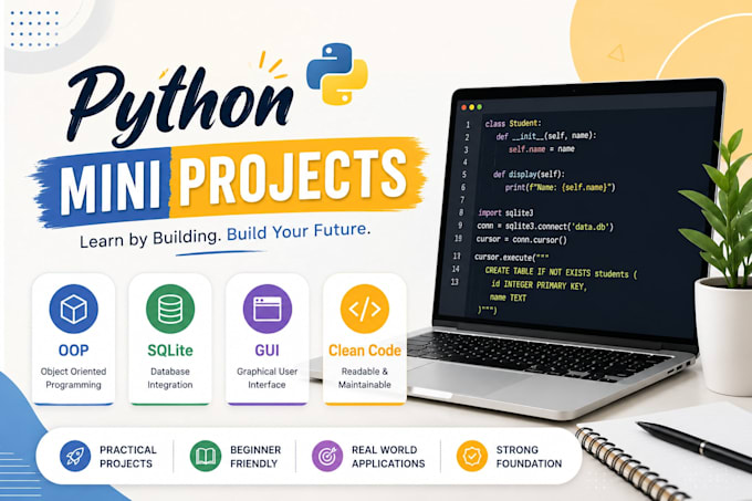 develop python mini projects using oop, sqlite and gui
