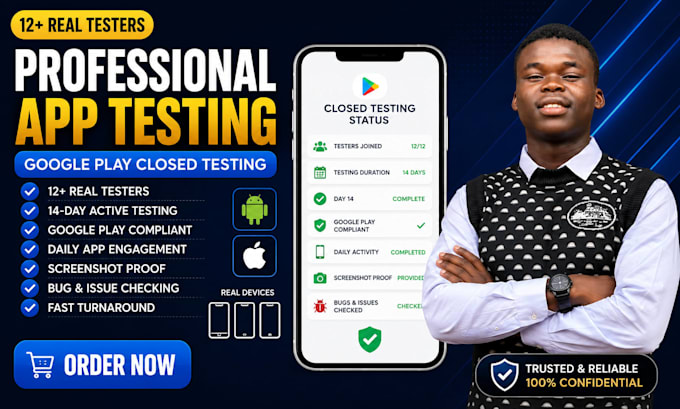 provide 12 real testers for your google play closed testing 14 days