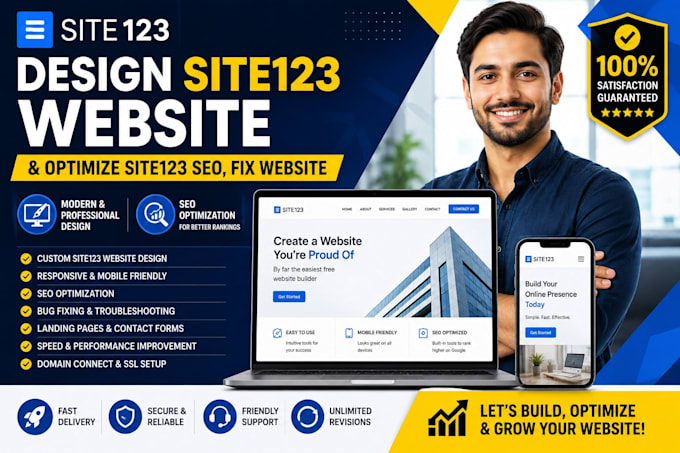 design site123 website and optimize site123 seo, fix website