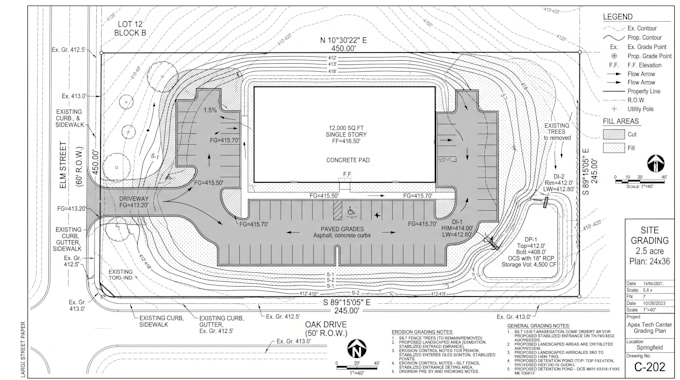 design site grading plan, erosion control site plan utility plan using autocad