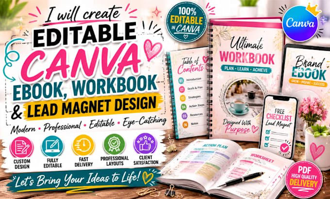 create editable canva ebook, workbook and lead magnet design