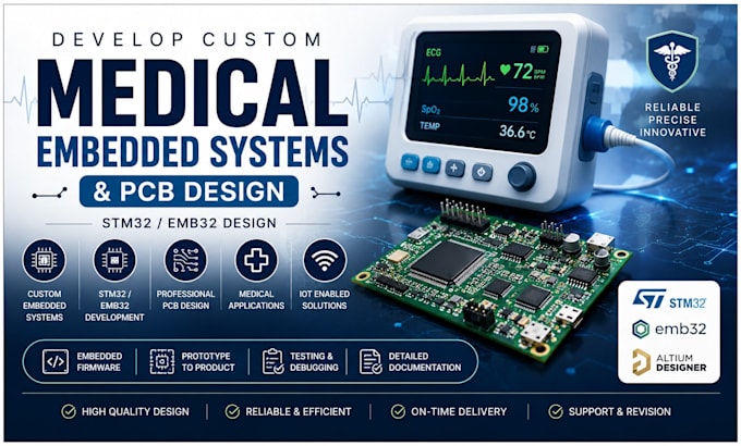 develop custom medical embedded systems and pcb design and stm32 emb32 design