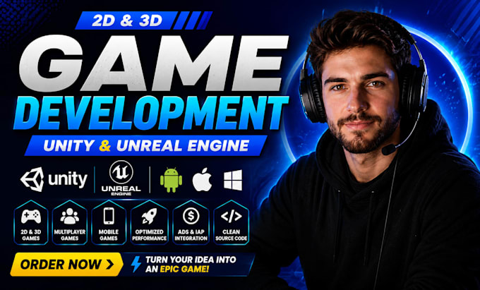 build 2d, 3d game, android, ios, pc, using unity, unreal engine with multiplayer