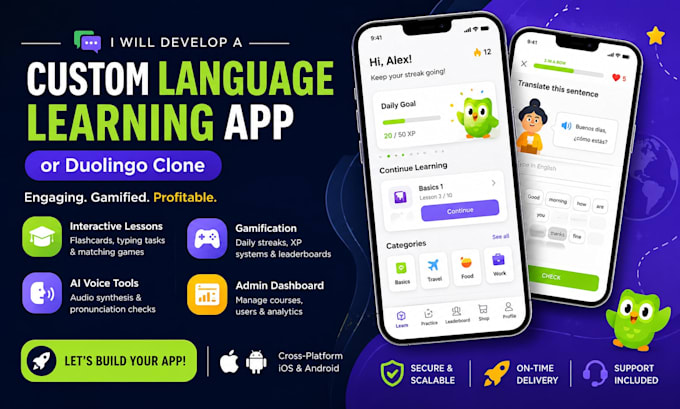 develop a custom language learning app or duolingo clone