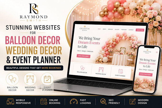 design balloon decor website wedding decor, event planner booking website