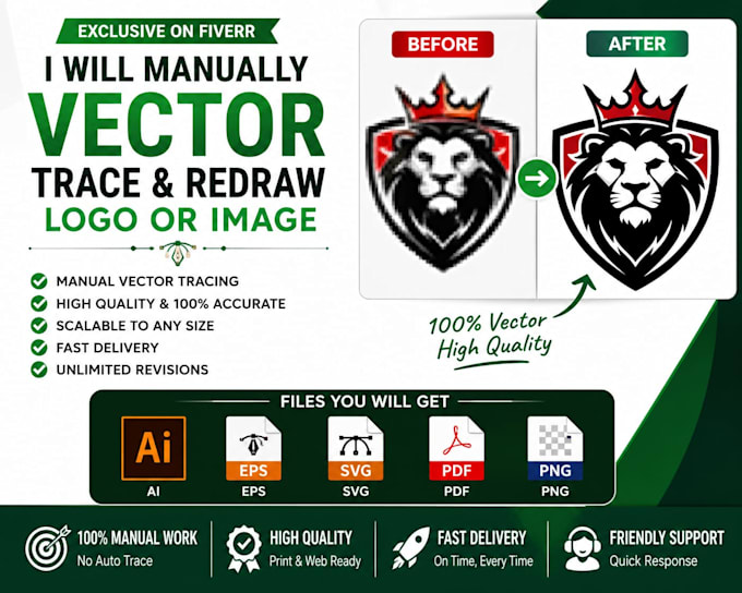 manually vector trace redraw logo and convert image to vector and fast speed