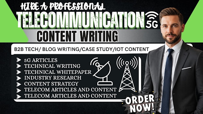 write b2b telecom, telecommunication, 5g, iot technical content, case studies