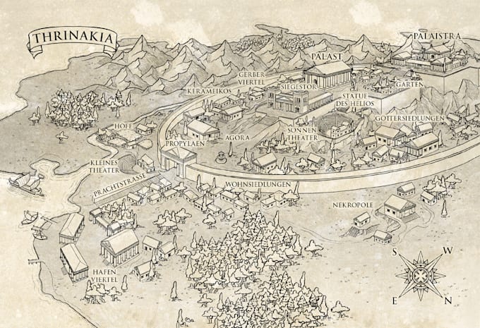 create a hand drawn map with realistic depth and perspective