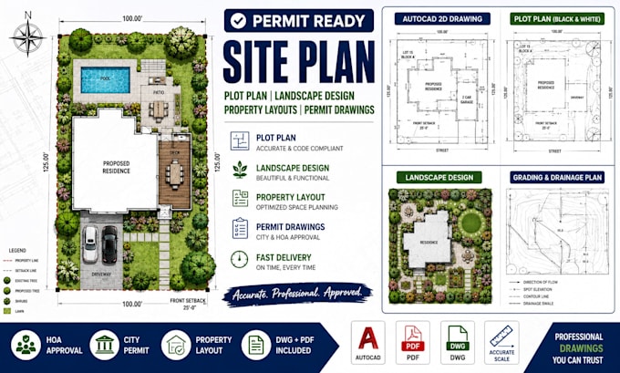 draw site plan, plot plan, landscape design, garden design and permit drawings