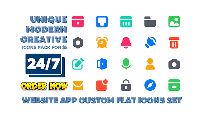 design unique, simple and modern custom flat icons set pack for website or app