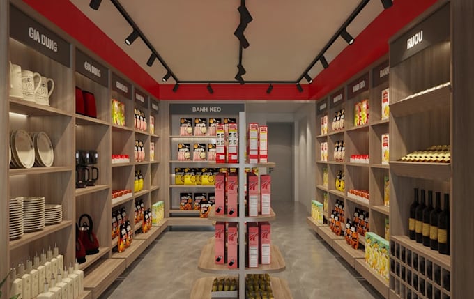 renew3d supermarket interior, retail shop, storefront design,cgi display counter