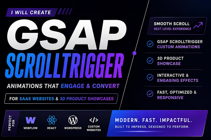 create gsap scroll trigger animation for saas website and 3d product showcase