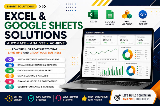 do excel vba, macro, formula, dashboards and google sheet