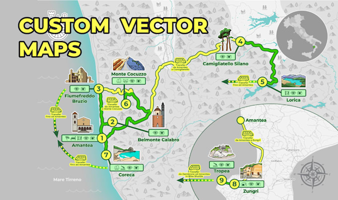 design professional vector travel maps and custom location icons
