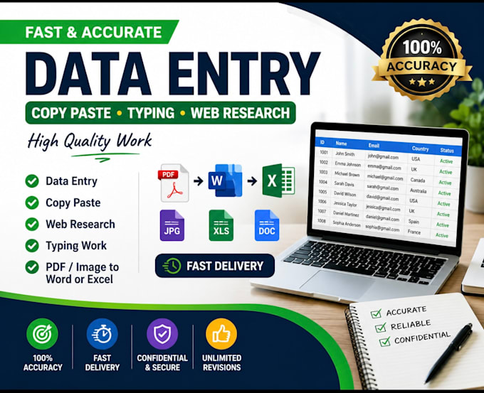 do accurate data entry, copy paste, web research and typing
