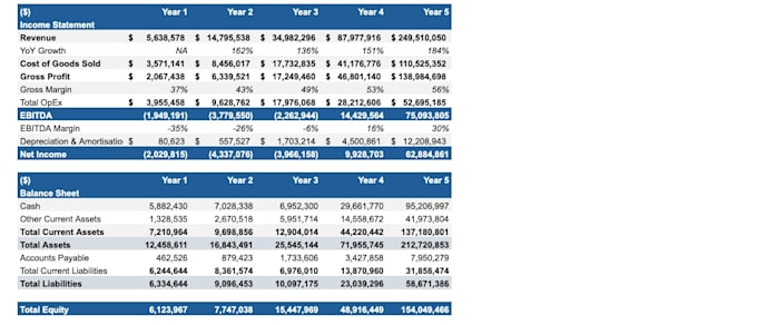 build a professional financial model and 3 statement forecast