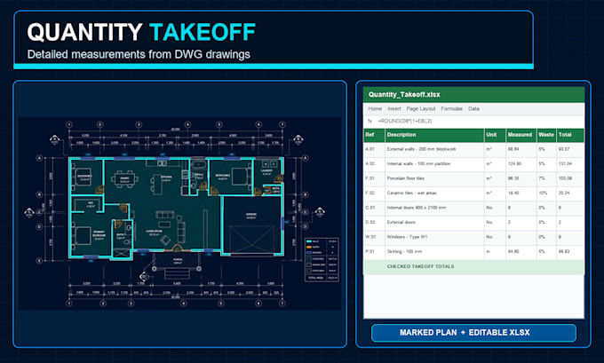 do accurate quantity takeoff from dwg drawings