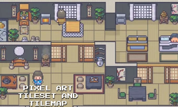 seamless pixel art tileset, tilemap, pixel art scene, platformer game assets