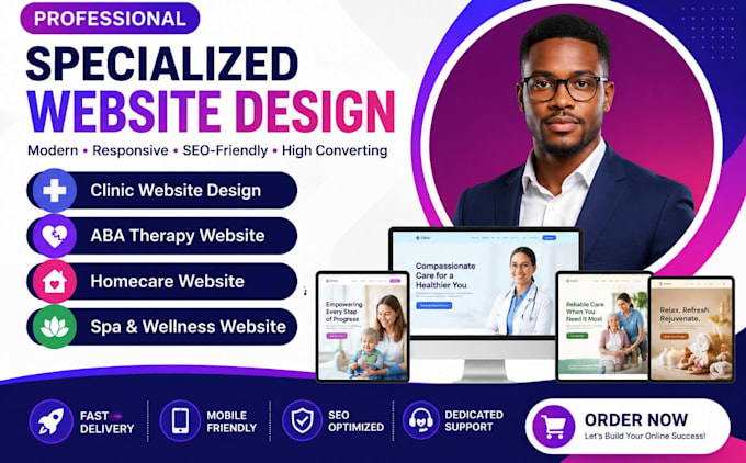 set up clinic website design, aba, homecare, and spa website