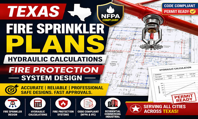 texas fire sprinkler plans, hydraulic calculations fire protection system design
