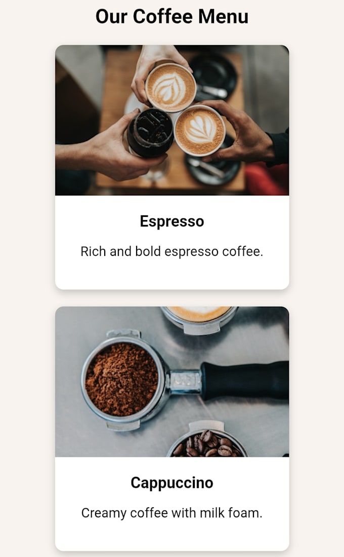 create a responsive coffee shop website using HTML and CSS