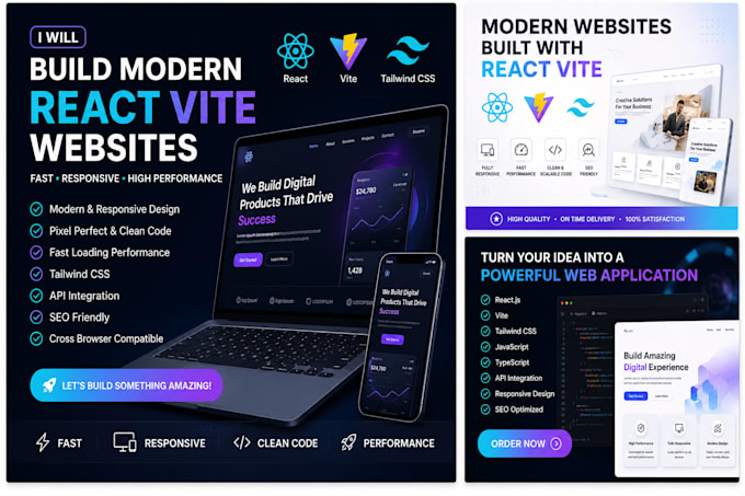 develop a modern react vite website with tailwind CSS