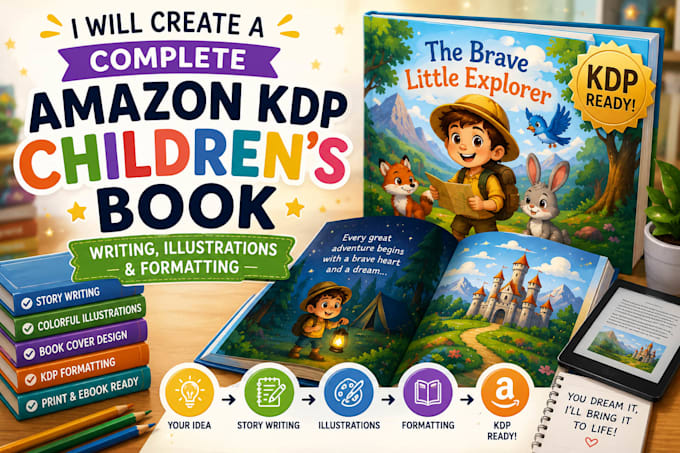 create a complete amazon KDP children book with writing, illustrations