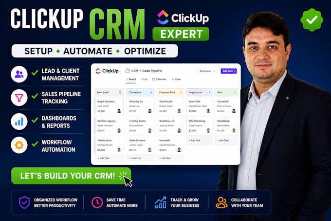 build a custom clickup CRM with dashboards workflows and automation