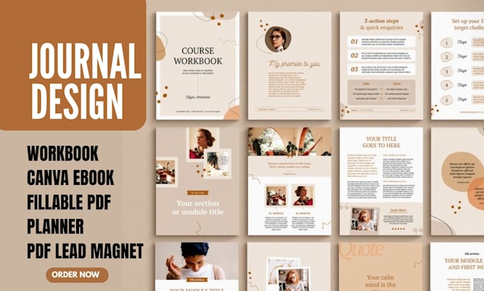 do journal design, workbook design canva ebook design, fillable pdf, and planner