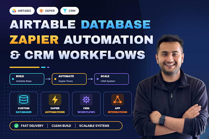 do airtable database, zapier automation and crm workflow
