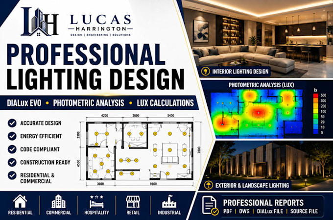 create lighting design, dialux evo, lux calculation and photometric analysis