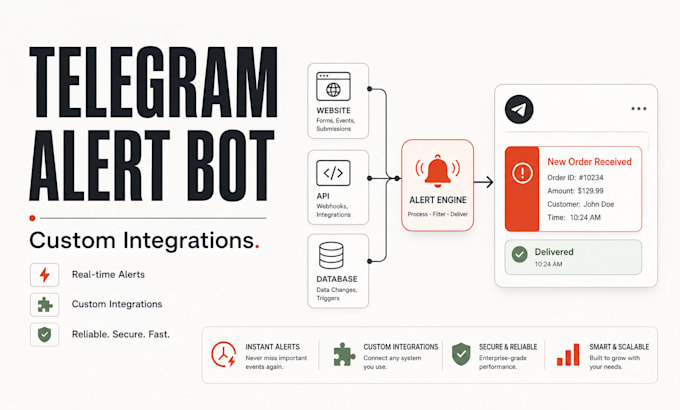 develop a telegram alert bot with custom integrations