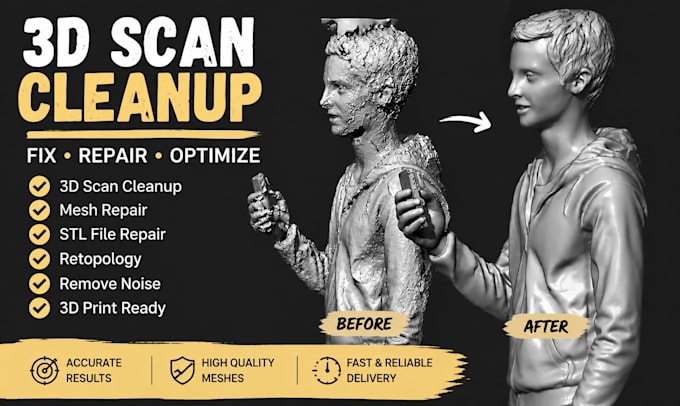 fix edit modify 3d scan cleanup mesh cleanup fix stl file retopology removenoise