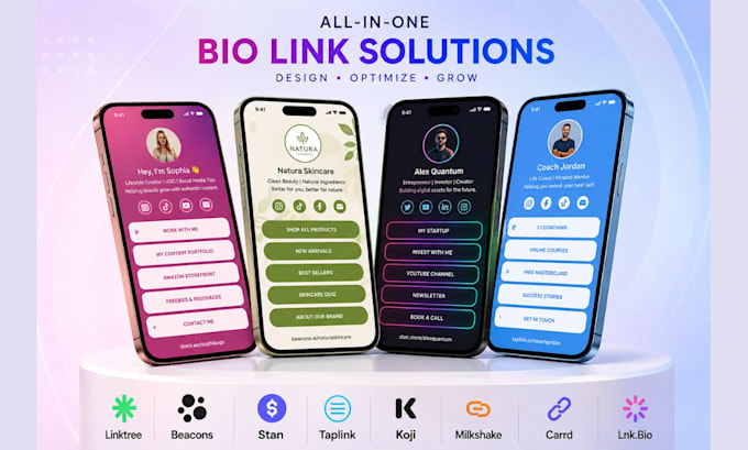 design and optimize linktree, stan store, beacons ai, taplink or bio link page
